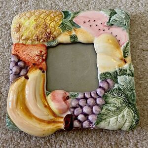 Ceramic Colorful Fruit Photo Frame Square Kitchen Cottage Banana Grapes Pears